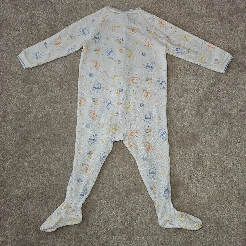 VTG Carter's Footie Sleeper Pajamas Baby 18 Months Blue Orange Giraffe Blocks